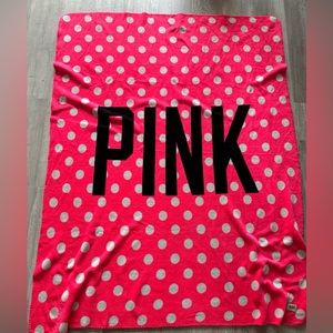VS Pink fleece blanket 50” 60” white dots black logo
